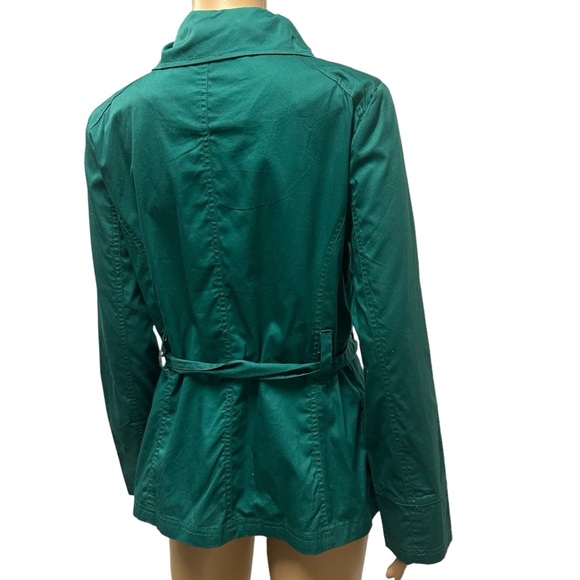 Last Kiss Green Cotton Button Up Double Breasted Belted Lightweight Jacket Large - Picture 5 of 12